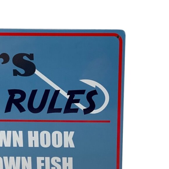 Metal Sign Dad’s Fishing Rules Wall Plaque Retro Vintage Style Coastal Nnautical - Picture 13 of 14